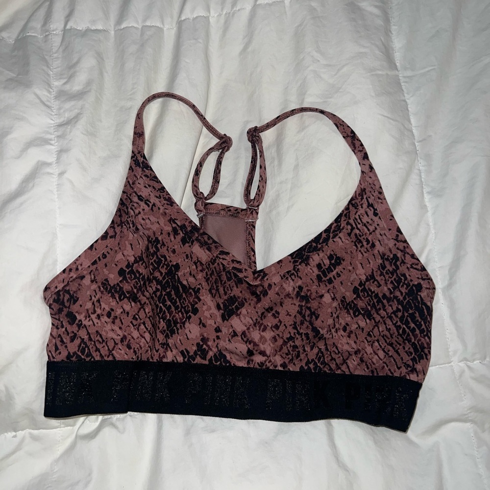 PINK ultimate lightly lined sports bra tan snake skin SMALL